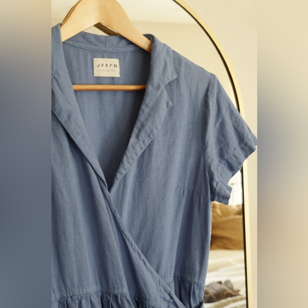 Blue Linen Wrap Dress - Picture 3 of 4